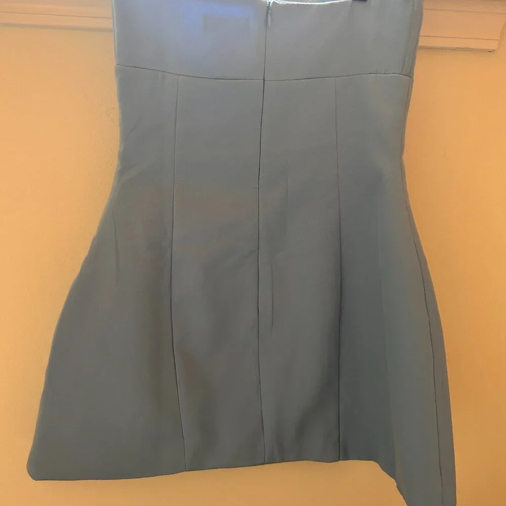 Showpo. Odelle Mini Dress - Tulip Hem Cut Out 3D Floral Dress in Blue - Picture 8 of 9